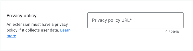 Screenshot of the privacy policy box