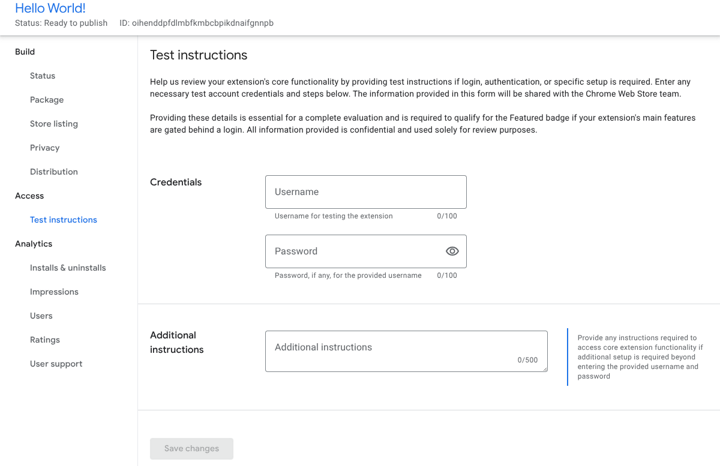 Provide test instructions | Chrome Extensions | Chrome for Developers