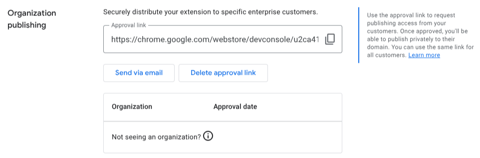 Approval link for external organization publishing