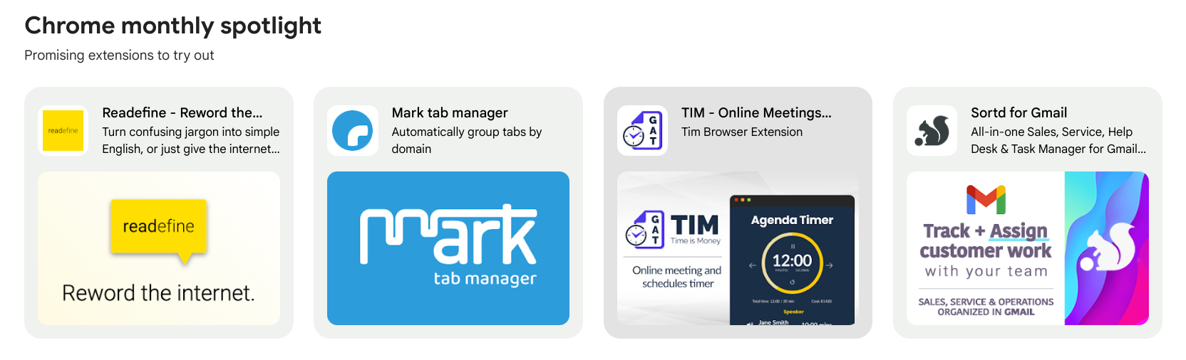 Screenshot of the Chrome monthly spotlight cluster.