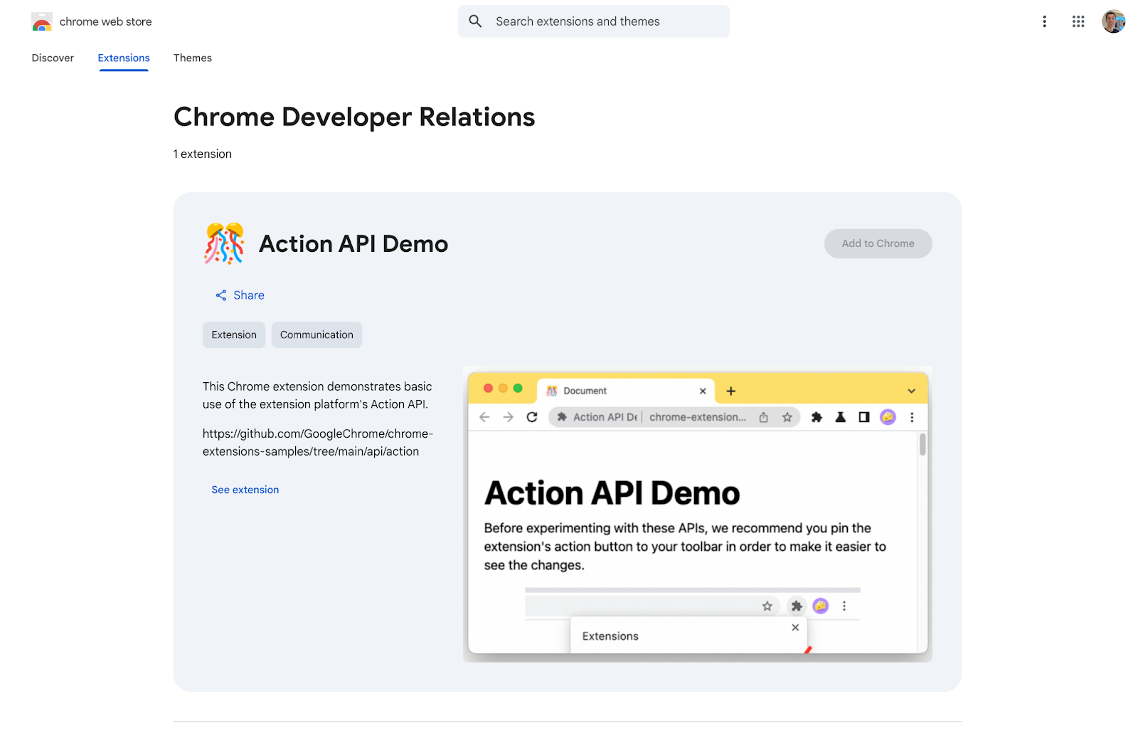 Publisher page in the Chrome Web Store.