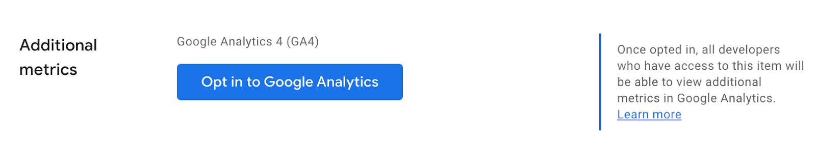 Opt in UI for Google Analytics in Developer Dashboard