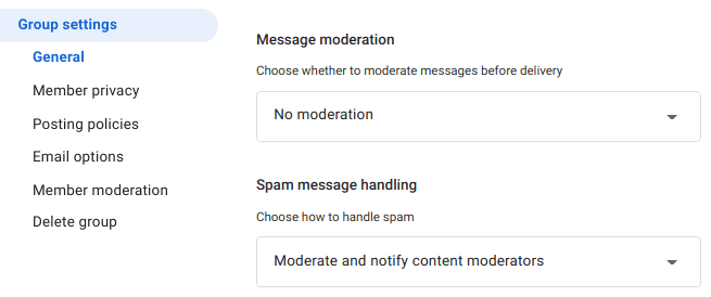 Screenshot of Message moderation and Spam message handling