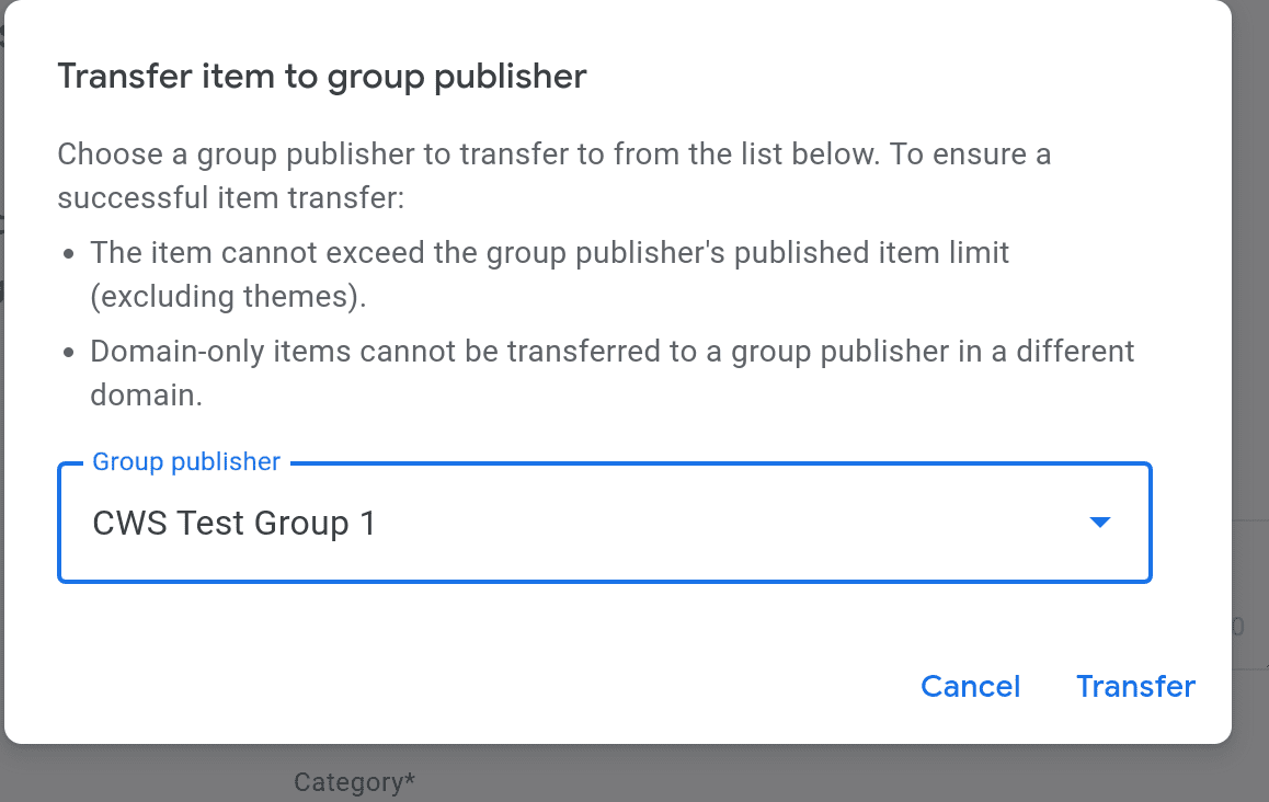 Grup yayıncıya aktarma iletişim kutusunun ekran görüntüsü