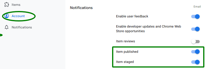 Screenshot of enable
staged and reviewed items