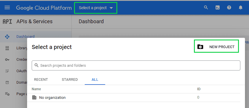 Create a new project in the Google Console.