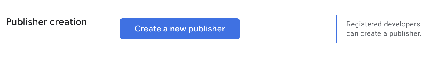 Button on Profile page to create a new publisher.