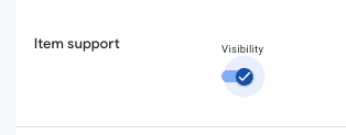 Ein-/Aus-Schaltfläche für die Sichtbarkeit unter „Support für Artikel“