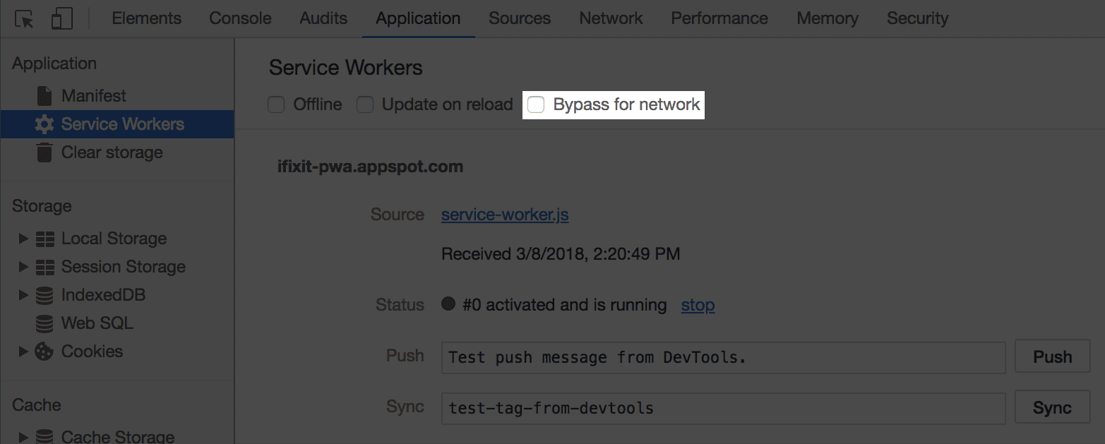 The Bypass for Network option in Chrome DevTools.