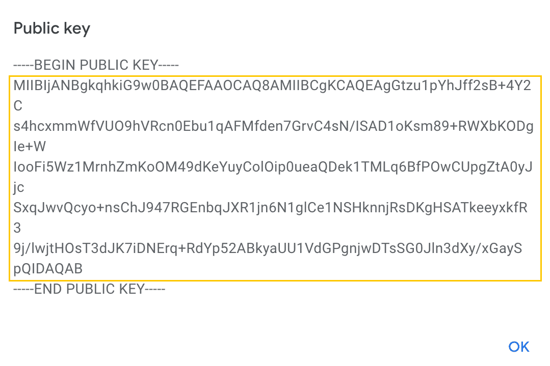 Public key popup