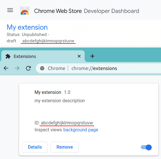 O ID da correspondência da extensão